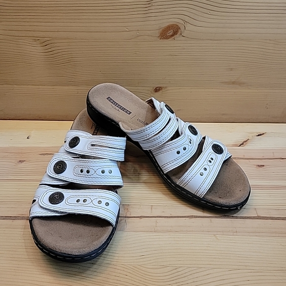 Clarks Sandals Leisa Grace Womens Size 7 White Leather Strap Flip-Flops … - Picture 1 of 7